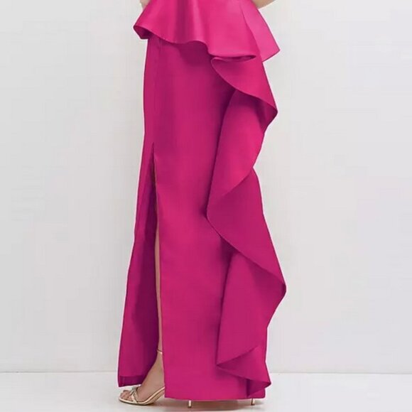 Alfred Sung Think Pink Strapless Ruffle High-Low Satin Gown D838 - Picture 6 of 6